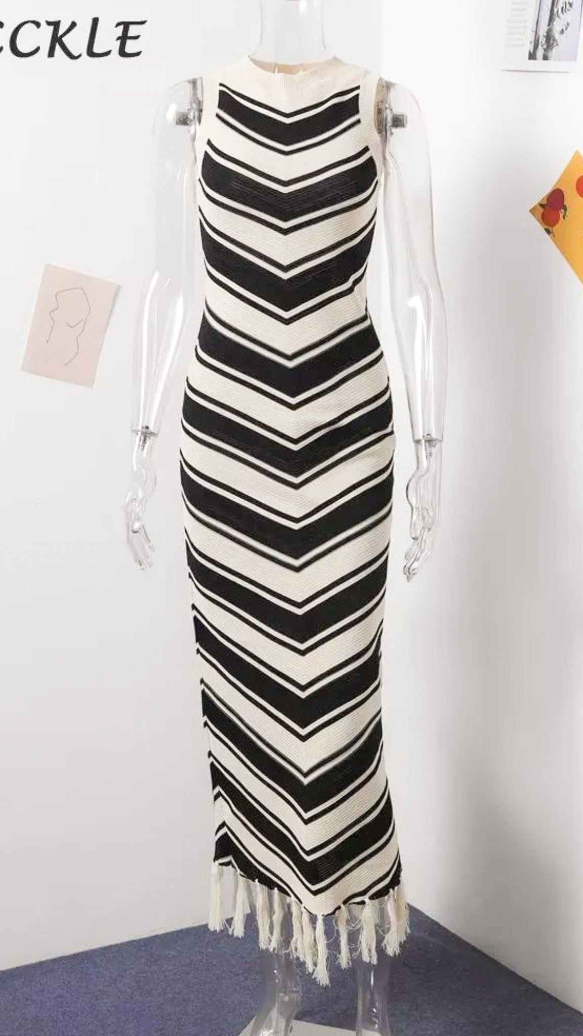 Iris Tassel Fringe Chevron Striped Dress