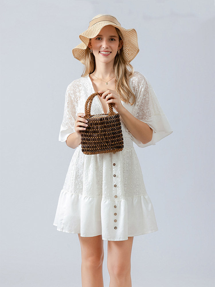 Handwoven Wooden Bead Square Bag
