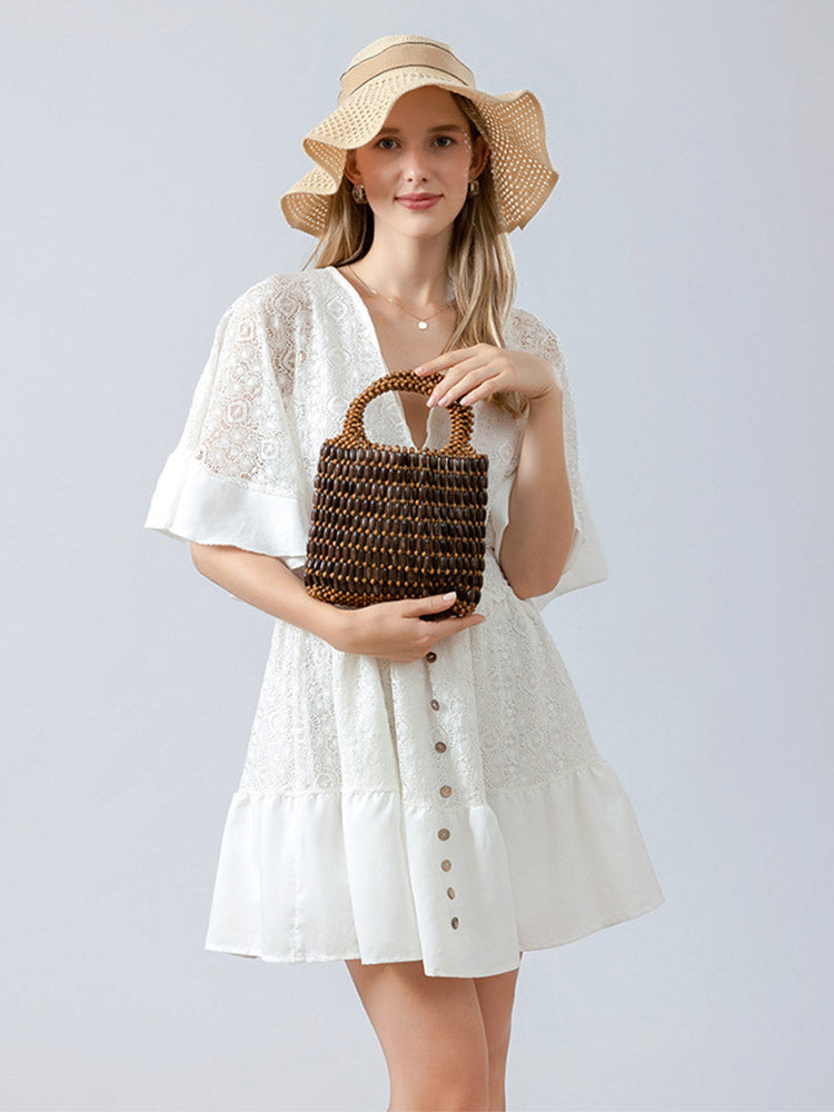 Handwoven Wooden Bead Square Bag