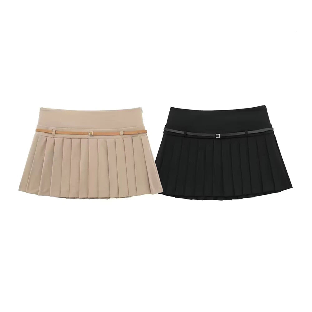 SOLID COLOR PLEATED MINI SKIRT