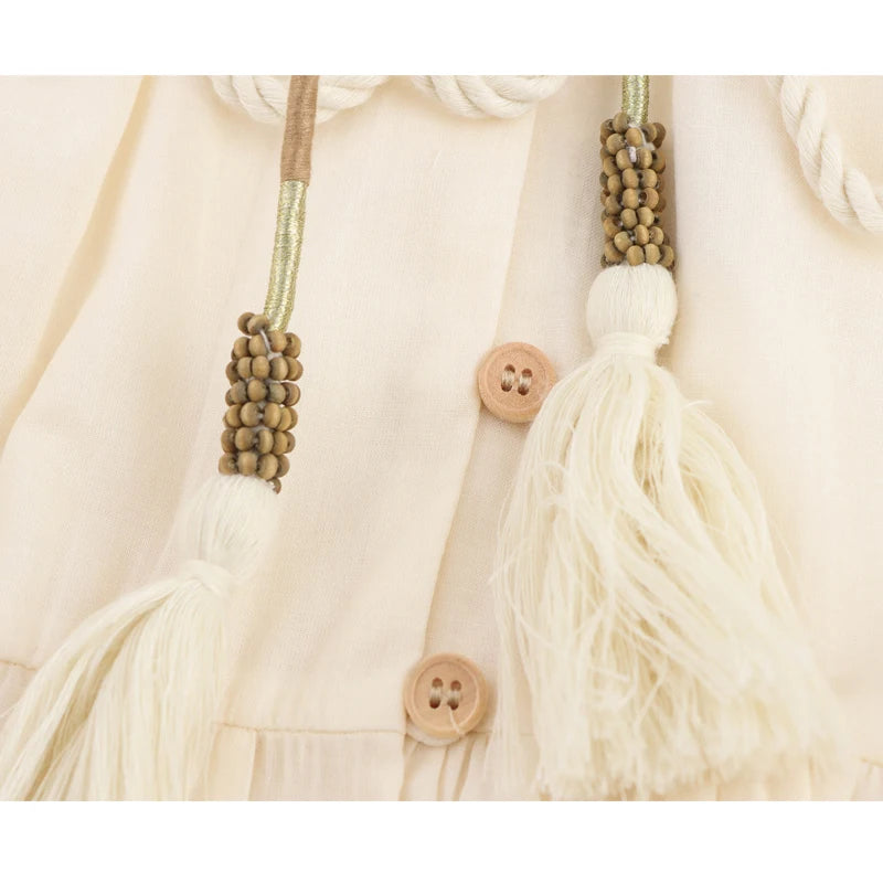 PLEATED FLORAL EMBROIDERED BOHO DRESS