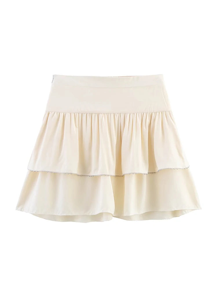 CHIC RUFFLED MINI SKIRT – PEARL EMBELLISHED