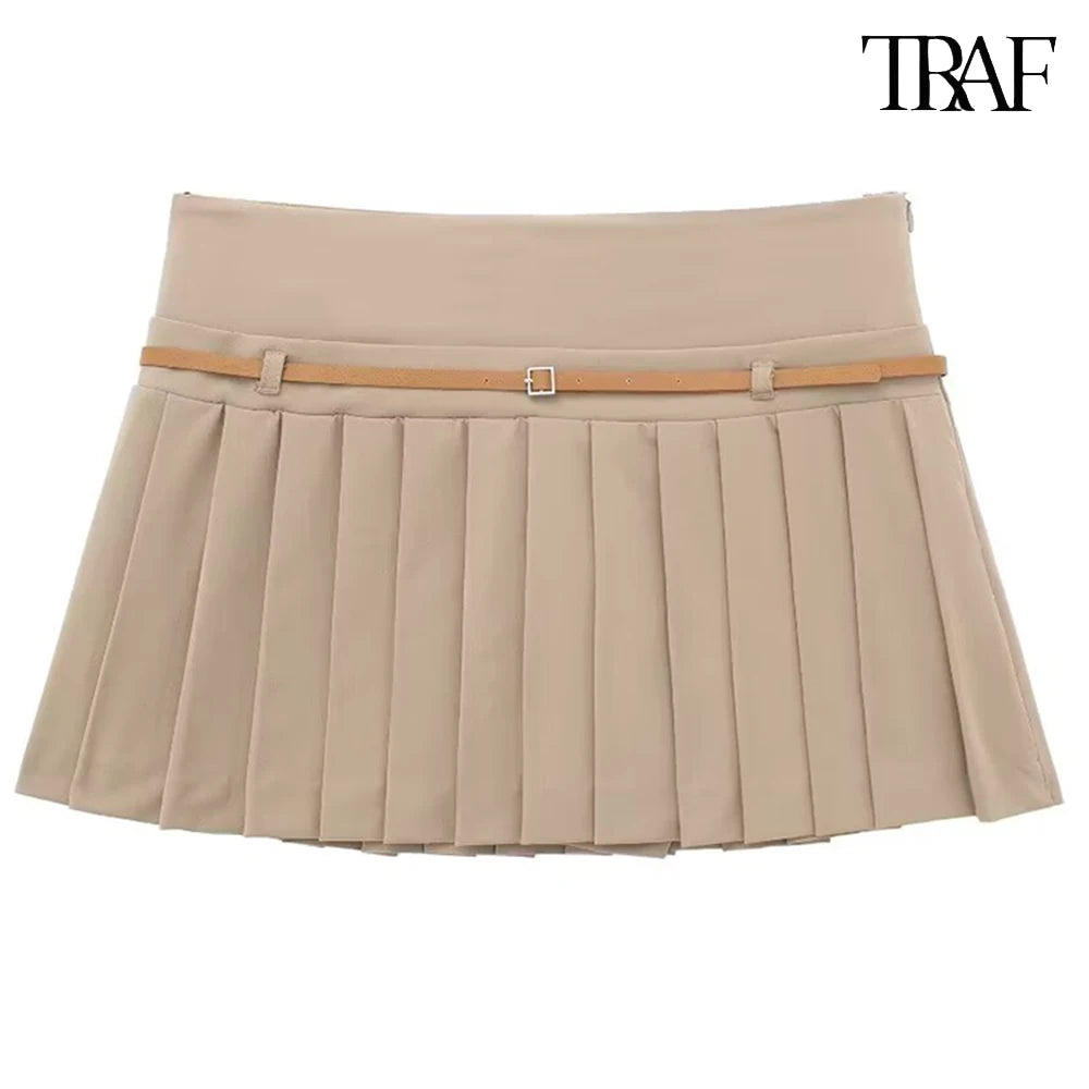 SOLID COLOR PLEATED MINI SKIRT