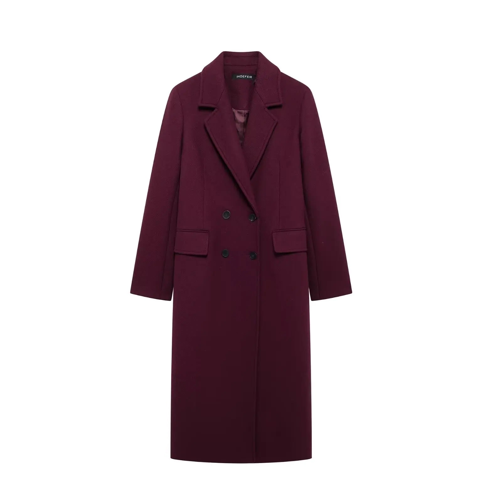 BURGUNDY WOOL-BLEND DOUBLE-BREASTED COAT