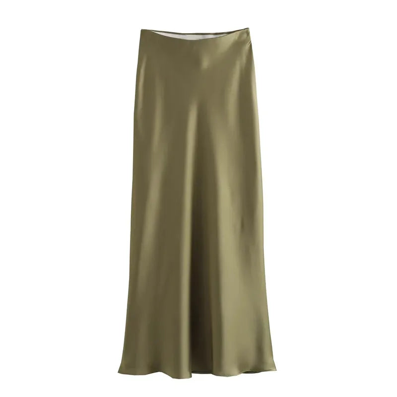 SATIN HIGH-WAIST MIDI SKIRT