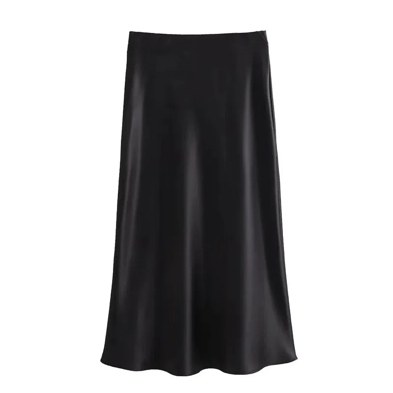SATIN HIGH-WAIST MIDI SKIRT