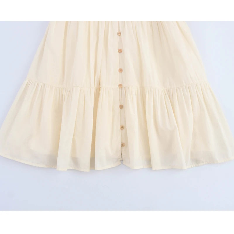PLEATED FLORAL EMBROIDERED BOHO DRESS