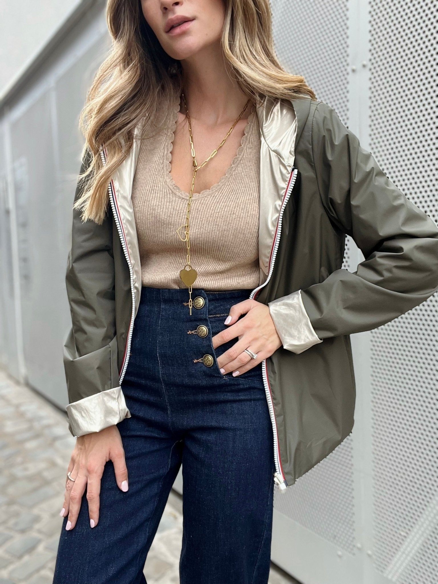 La veste Daphne courte reversible kaki