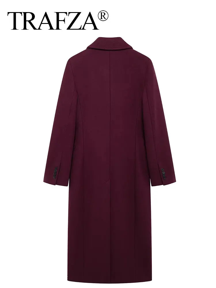 BURGUNDY WOOL-BLEND DOUBLE-BREASTED COAT