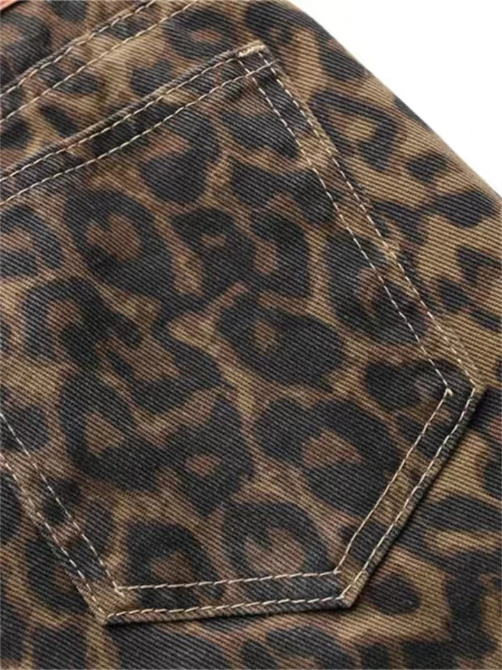 OVERSIZED LEOPARD PRINT WIDE-LEG JEANS