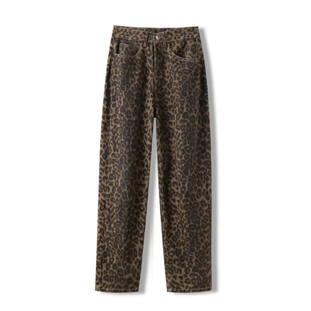 OVERSIZED LEOPARD PRINT WIDE-LEG JEANS