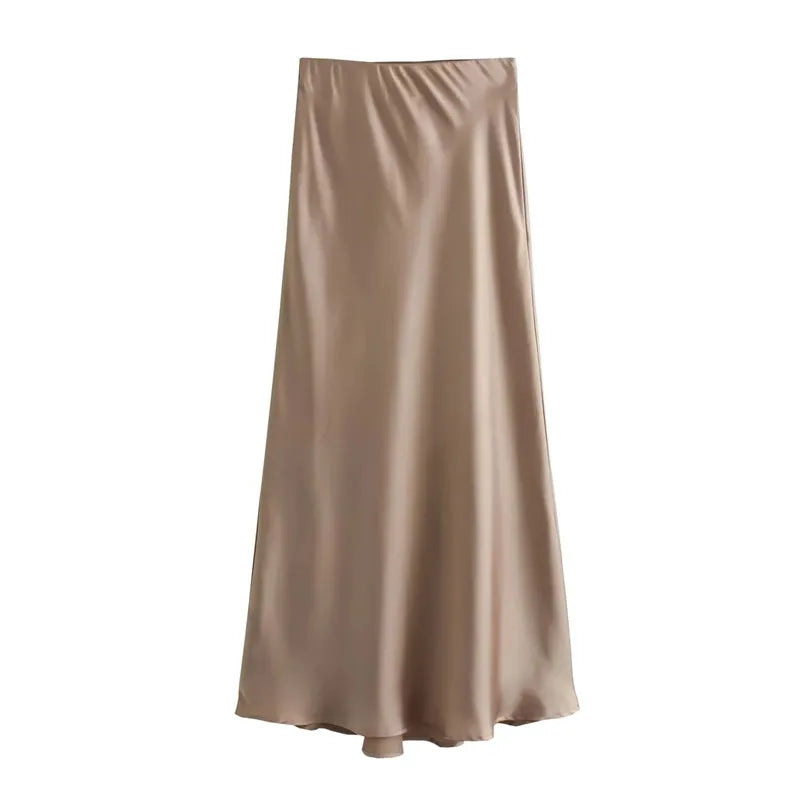 SATIN HIGH-WAIST MIDI SKIRT