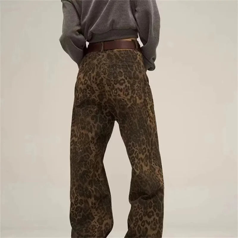 OVERSIZED LEOPARD PRINT WIDE-LEG JEANS