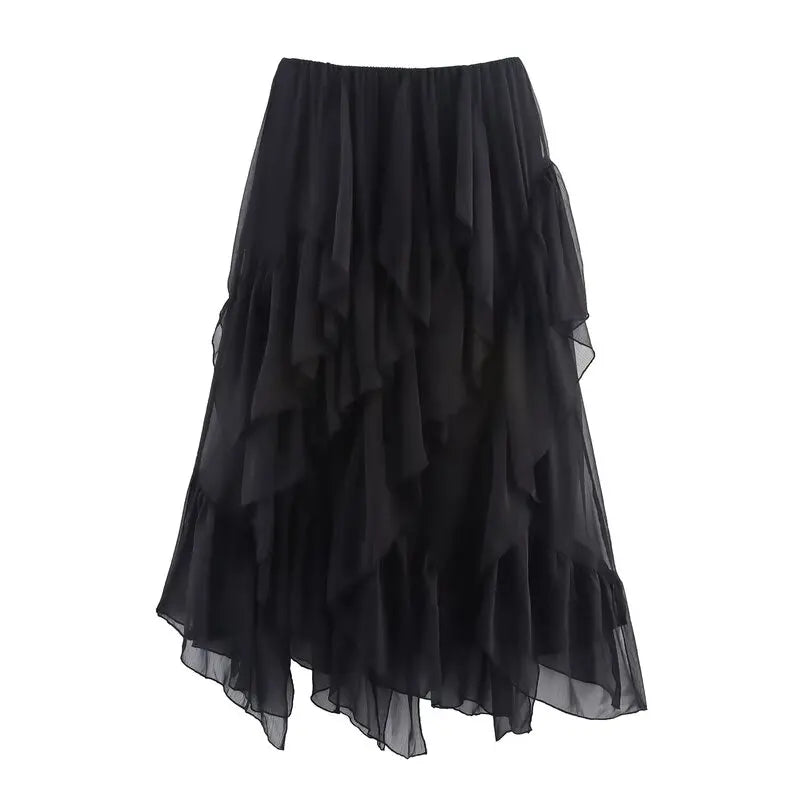 CHIC LAYERED MIDI SKIRT – A-LINE FIT