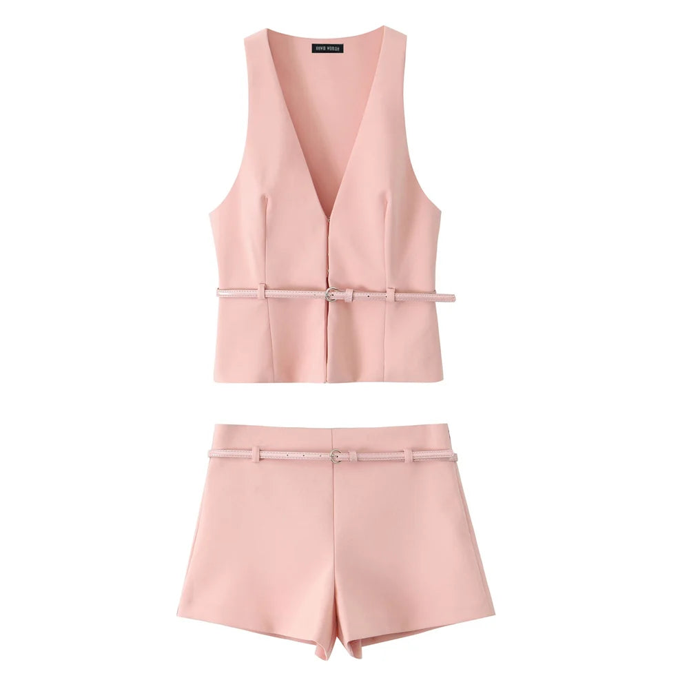 BELTED VEST & SHORTS SET