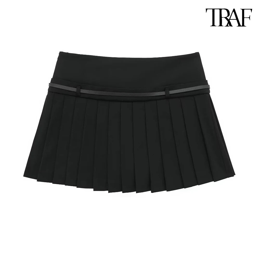 SOLID COLOR PLEATED MINI SKIRT