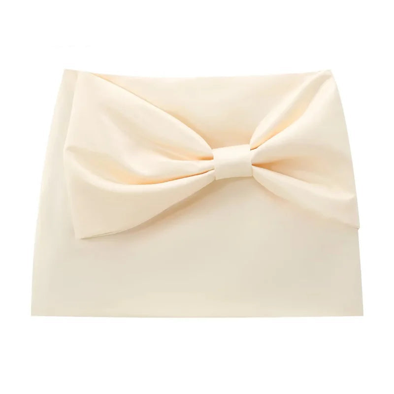 SATIN BOW PLEATED MINI SKIRT