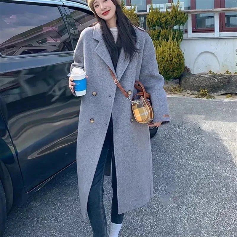 BURGUNDY WOOL BLEND DOUBLE-BREASTED COAT