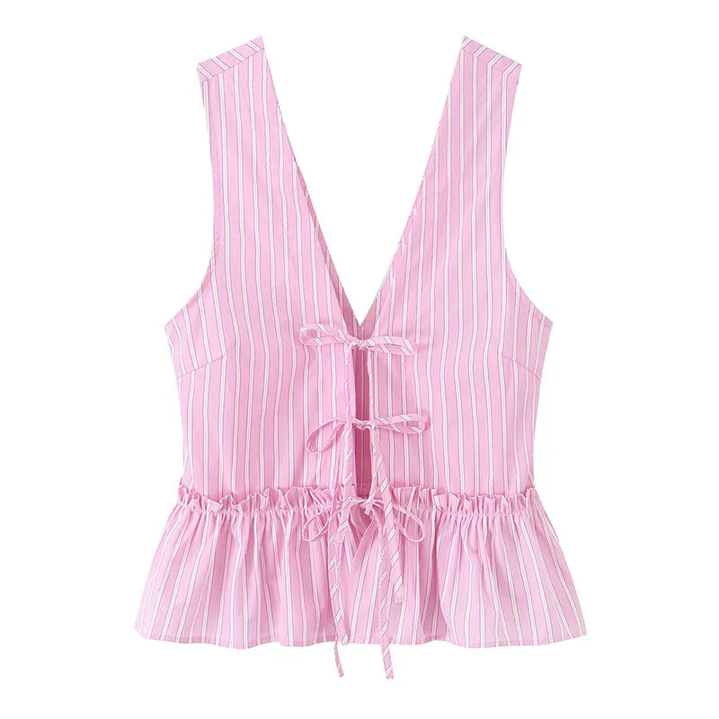 ELEGANT STRIPED LACE-UP TOP