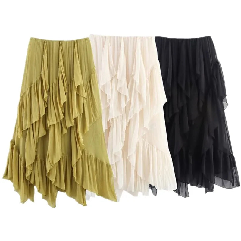 CHIC LAYERED MIDI SKIRT – A-LINE FIT
