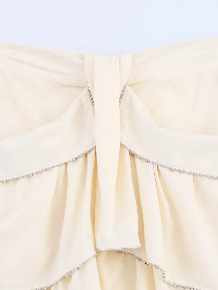 CHIC RUFFLED MINI SKIRT – PEARL EMBELLISHED