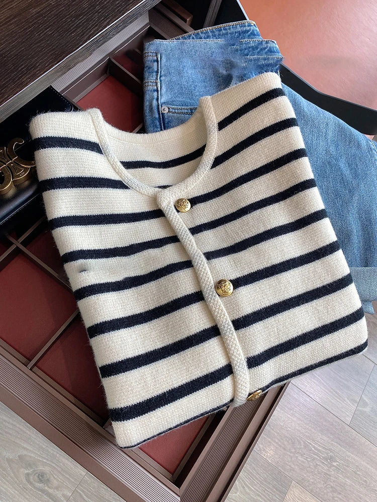 STRIPED KNITTED CARDIGAN