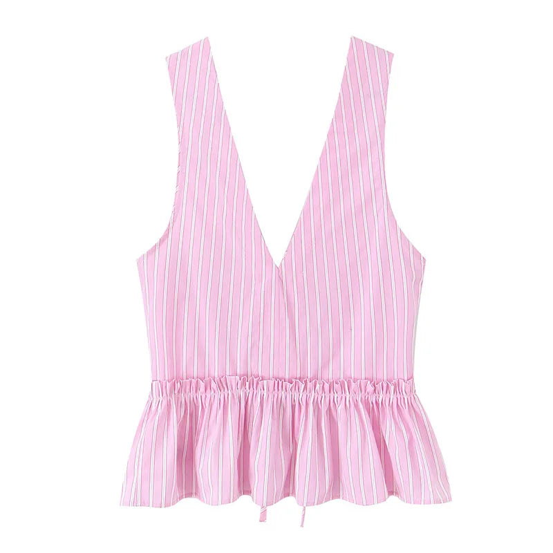 ELEGANT STRIPED LACE-UP TOP