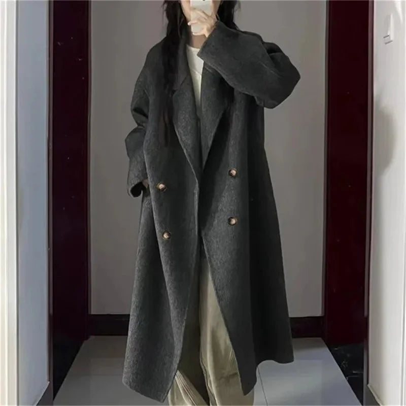 BURGUNDY WOOL BLEND DOUBLE-BREASTED COAT