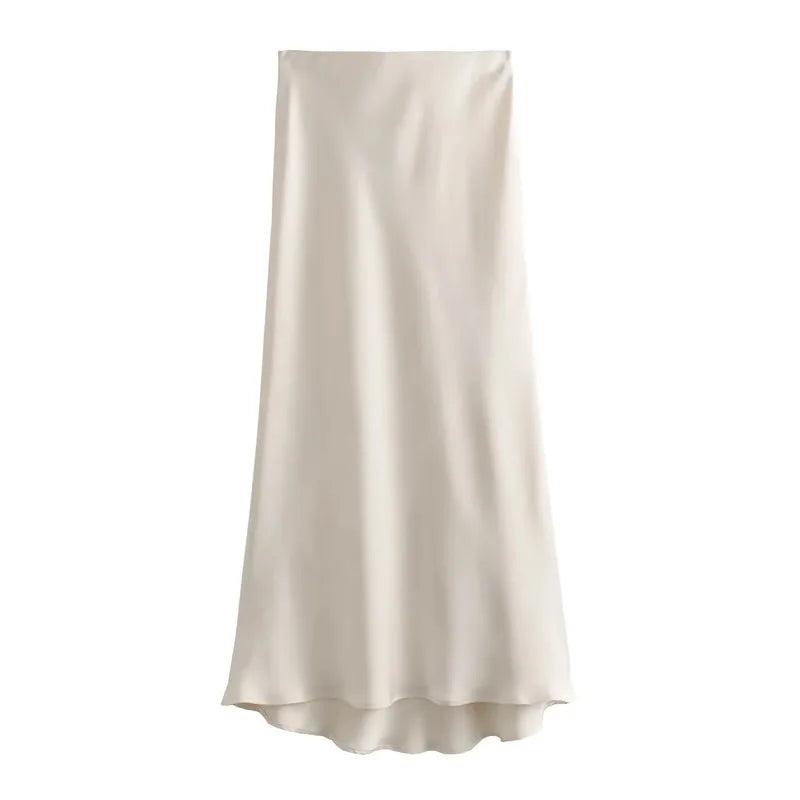 SATIN HIGH-WAIST MIDI SKIRT