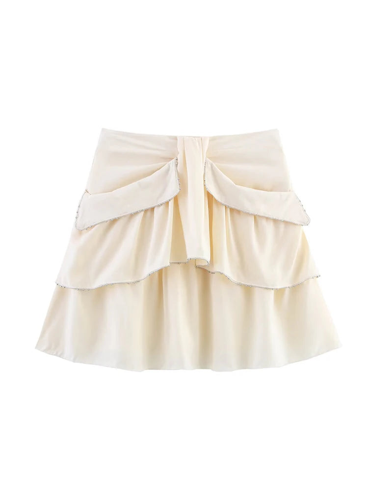 CHIC RUFFLED MINI SKIRT – PEARL EMBELLISHED