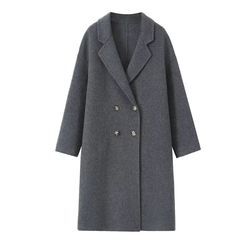 BURGUNDY WOOL BLEND DOUBLE-BREASTED COAT
