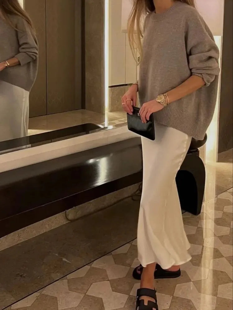SATIN HIGH-WAIST MIDI SKIRT