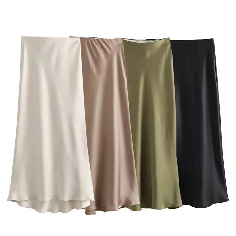 SATIN HIGH-WAIST MIDI SKIRT