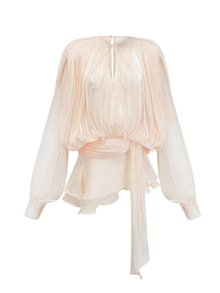 ELEGANT RUCHED MINI DRESS WITH LANTERN SLEEVES