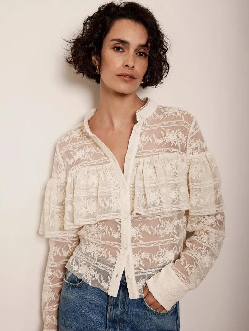 Bohemian Sheer Lace Ruffled Blouse